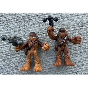 2 Chewbacca Playskool Star wars Figurines with Weapons